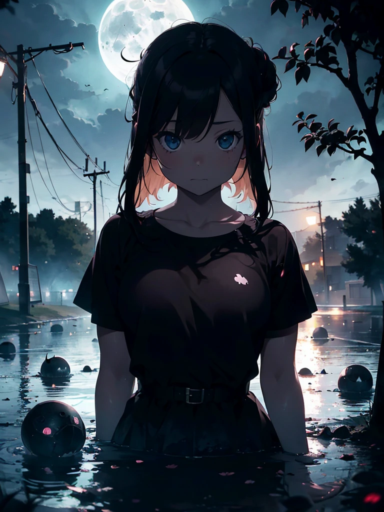 (Kyle Thompson:1.3), anime-style, girl, abandoned park, black roses, death symbol, moonlight, depth, shallow focus, cross shadow, photorealistic, contrast, synthesis, medium difference, dramatic, symbolic, eerie, night, moonlit, mysterious, dark, ethereal, haunting, surreal, atmospheric, artistic.