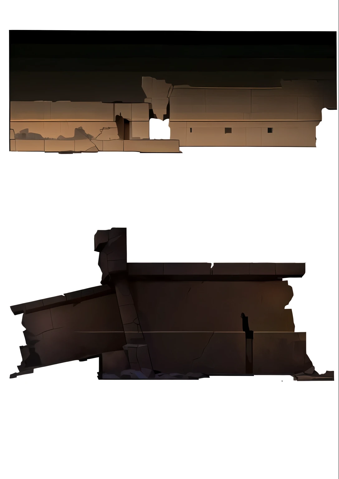 there are two different views of a building with a broken window, Mapa de profundidade 2 d, estruturas danificadas, pouco detalhado. pintura digital, arte conceitual, arte conceitual, 2D rendering, concept illustration, hard edges arte conceitual, 2d arte conceitual, penhasco, vista superior e lateral, arte conceituals, arte conceitualwork, recurso de jogo separado, Arte conceitual, there are two different views of three totally destroyed ruins, with many pieces of bricks on the floor, ruins, inspired by senior environmental artist, lighting study, Arte conceitual, arte de fundo, painted as a game arte conceitual, 2d arte conceitual, estruturas de tumbas gigantes, hard edges arte conceitual, arte conceitual, arte conceitual, design de ambiente de jogo 2 d, estruturas danificadas, arte conceitual!, ativo do jogo, 2d ativo do jogo