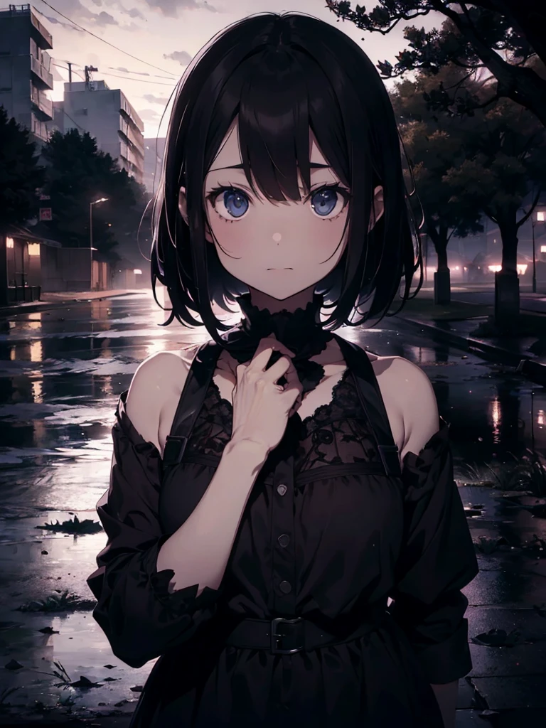 (Kyle Thompson:1.3), anime-style, girl, abandoned park, black roses, death symbol, moonlight, depth, shallow focus, cross shadow, photorealistic, contrast, synthesis, medium difference, dramatic, symbolic, eerie, night, moonlit, mysterious, dark, ethereal, haunting, surreal, atmospheric, artistic.