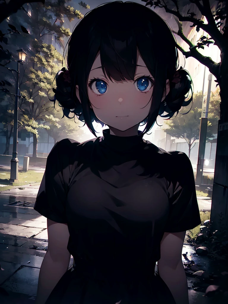 (Kyle Thompson:1.3), anime-style, girl, abandoned park, black roses, death symbol, moonlight, depth, shallow focus, cross shadow, photorealistic, contrast, synthesis, medium difference, dramatic, symbolic, eerie, night, moonlit, mysterious, dark, ethereal, haunting, surreal, atmospheric, artistic.