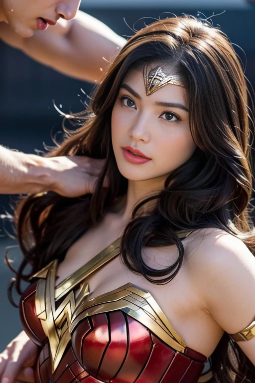 私はWonder Womanです、完璧なWonder Womanの衣装,From the front,お姫様Hugged,Hugged,Being strangled,You can hold it,Leaning on the man,Hugged,Can be lifted,Men lick my face with their tongues,The guys lick my head with their tongues,Men lick my hair with their tongues,My body is licked by men,sleeping face,Close ~ eyes,Open your mouth,Tired face,Face of Suffering,sleeping face,Being slapped in the face,Getting punched in the face,Fighting with men,Fight with the men,Surrounded by men,,Caught between the men,Being held back by men,Entanglement with males, Attacked by men,Brown Hair, masterpiece、beautiful girl、fine 目、puffy eyes、highest quality, 超High resolution, (reality: 1.4), Cinema Lighting,so beautiful、Beautiful Skin、(超reality的な)、(High resolution)、(8k)、(Very detailed)、(beautiful and fine 目)、(Very detailed)、 Detailed face、Diagonal bangle hair、Brown Hair、20-year-old、Wonder Womanのコスプレ,Wonder Woman