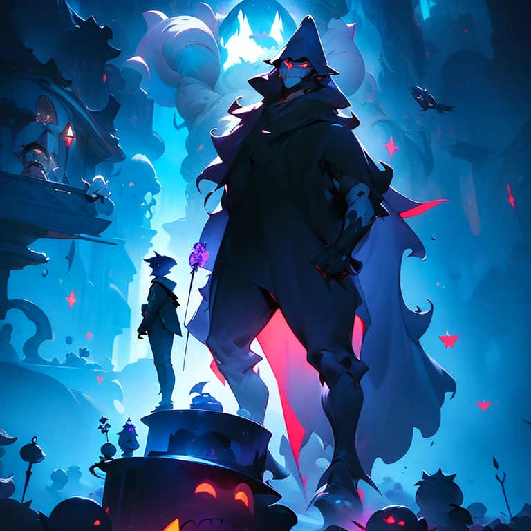 a  standing next to a giant monster, dark cloaked figure, animated film, a friendly wisp, imax render, delirium, expressive and dreadfull, wise appearance, epically luminous image, the caretaker, chozo, super detailed image, guide, jinx, scarecrow, by Rob Alexander, yotobi