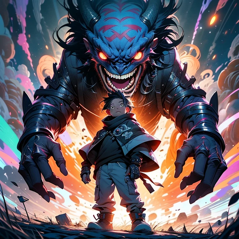 a  standing next to a giant monster, dark cloaked figure, animated film, a friendly wisp, imax render, delirium, expressive and dreadfull, wise appearance, epically luminous image, the caretaker, chozo, super detailed image, guide, jinx, scarecrow, by Rob Alexander, yotobi