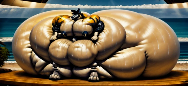 4k, high resolution, best quality, perfect lightning, perfect, solo, anthro, young, boy,white wolf:2.0, furry body, (fluffy mane:1.2), fluffy tail, male, adult, (bulky2:0, thick muscles2:0, huge muscles:2.0, hyper muscles:2.0), (thick biceps, veiny biceps, broad shoulders:2.0), (thick legs, thick calves:1.1), (digitigrade legs, 4 toes:1.2), perfect colors, (photorealistic fur, detailed fur, epic, masterpiece), (suggestive posing:1.2), (seductive smile, lustful grin 1.3), detailed beach,detailed wolf eyes:2.0, by k0suna, by darkgem,nipple ring,hyper arms:2.0,veins,white body,white fur,hyper butt:2.0,hyper paws:2.0,standing,thick legs,thick butts:2.0,sweat body:2.0,massive butt:2.0,black hat,hyper ass:2.0,huge ass,long legs,juicy butt:2.0,butt like a wide wall,fat butt