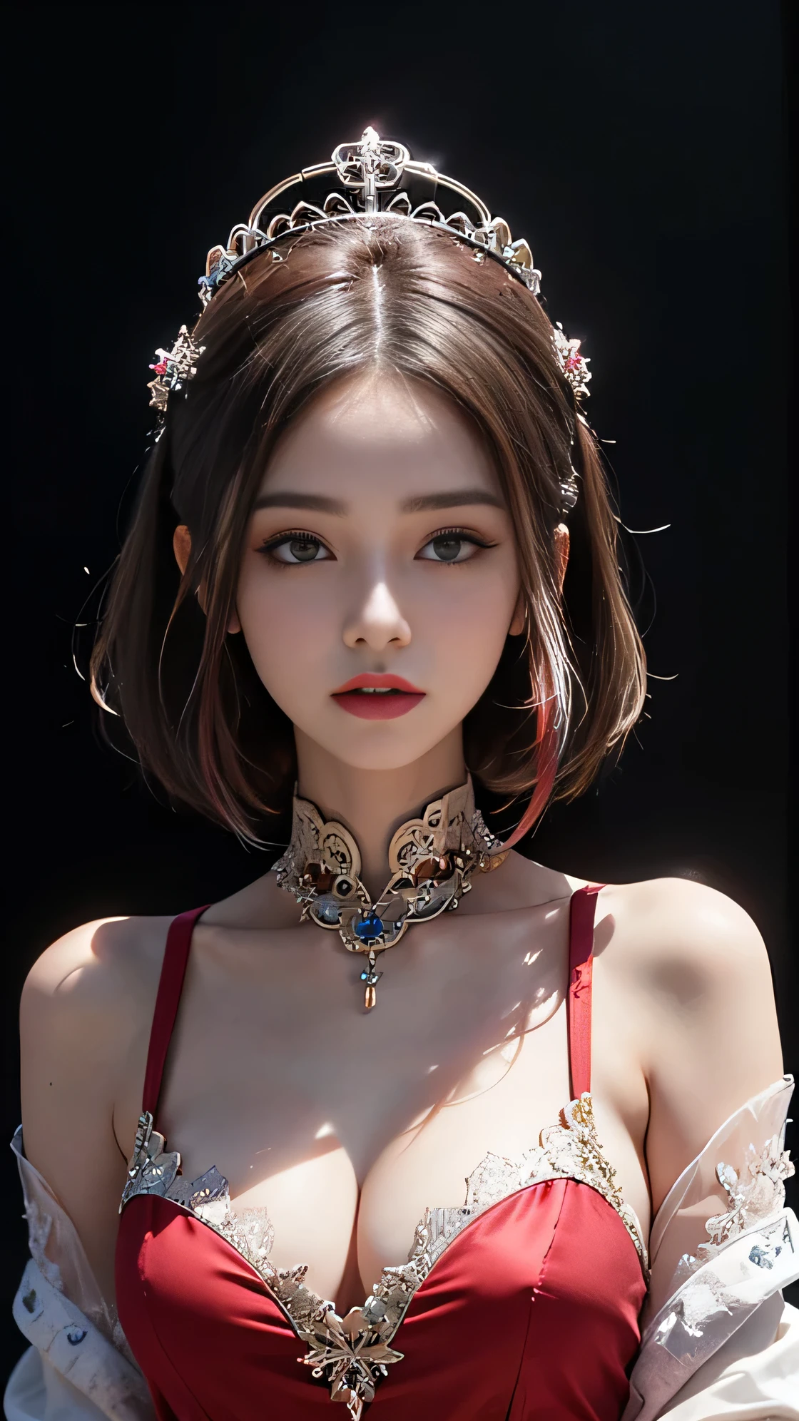 Portrait of a 21 year old saint,Charming adult saint in a long dress made of thin silk, beautiful saint with an old face, adult, She is wearing a bright pink colorful dress:1.5, beautiful face without blemishes, ((7 hair length colors:1.2)), big crown, hair brooch, Hanfu dress, Ancient Chinese style, Full-body jewelry, forehead tattoo, face tattoo,very even breasts, face, innocent face, The most beautiful and delicate light red lipstick, ((thin and plump lips:0.3)), ((golden eyes color:0.6)), Detailed and delicate lighting effects, Light and Darkness, dramatic lighting, magical lights, highly detailed lighting, natural color, very sharp, realistic, 8K quality, Fantasy space setting, A space of saints and magic, The most detailed images, ((alone:0.3)), ((to the saints:0.6)), ((Staring straight at saint'upper body:0.4)), ((soft skin:0.5)), ((saint'veil:0.6)),Tattoo , Face tattoo,Oiran , clothes made of jewels , Cherry Blossom , 🌸 , grassland , Close your eyes and sleep in the chair:1.5