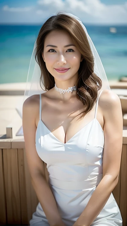 (highest quality,8k,masterpiece),Reality Photos、Detailed skin、
日本人Mature Woman,45 year old beautiful mature woman、Mature Woman,Pure white skin, Portrait、Wedding Photos、
(Small Breasts 1.3)、Random Hairstyles、
,A kind smile、A captivating gaze、Wedding dress、Veil、choker、Traditional churches of medieval Europe、Aegean Sea、(Blue sea white clouds)