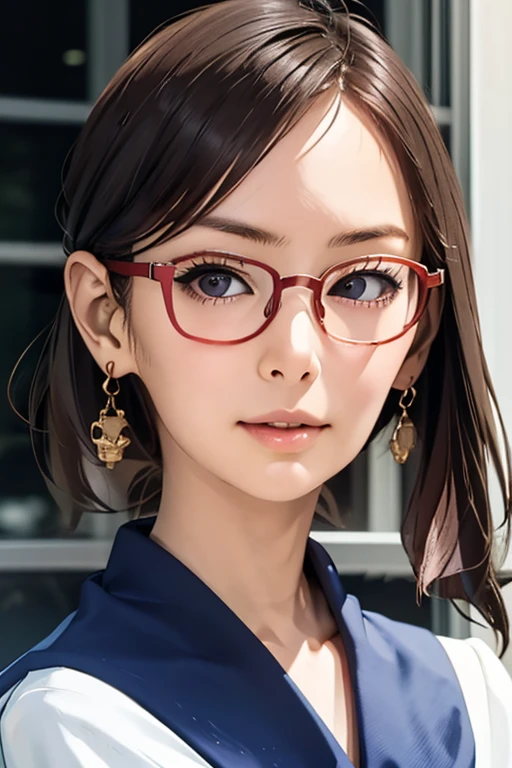(masterpiece, highest quality), One Girl, Satou, Satou, Glasses, 赤いフレームのGlasses, Sailor suit, Satou, Glasses, 赤いフレームのGlasses,