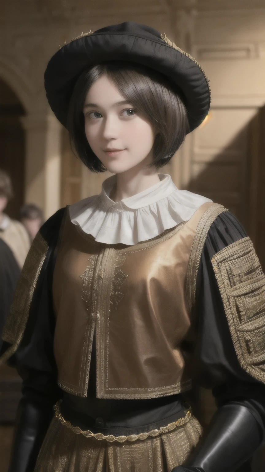 221 Short Hair, 20-year-old woman, A kind smile, (Luxurious stables), (Rembrandt-style painting), (Focus on the face, Written boundary depth)