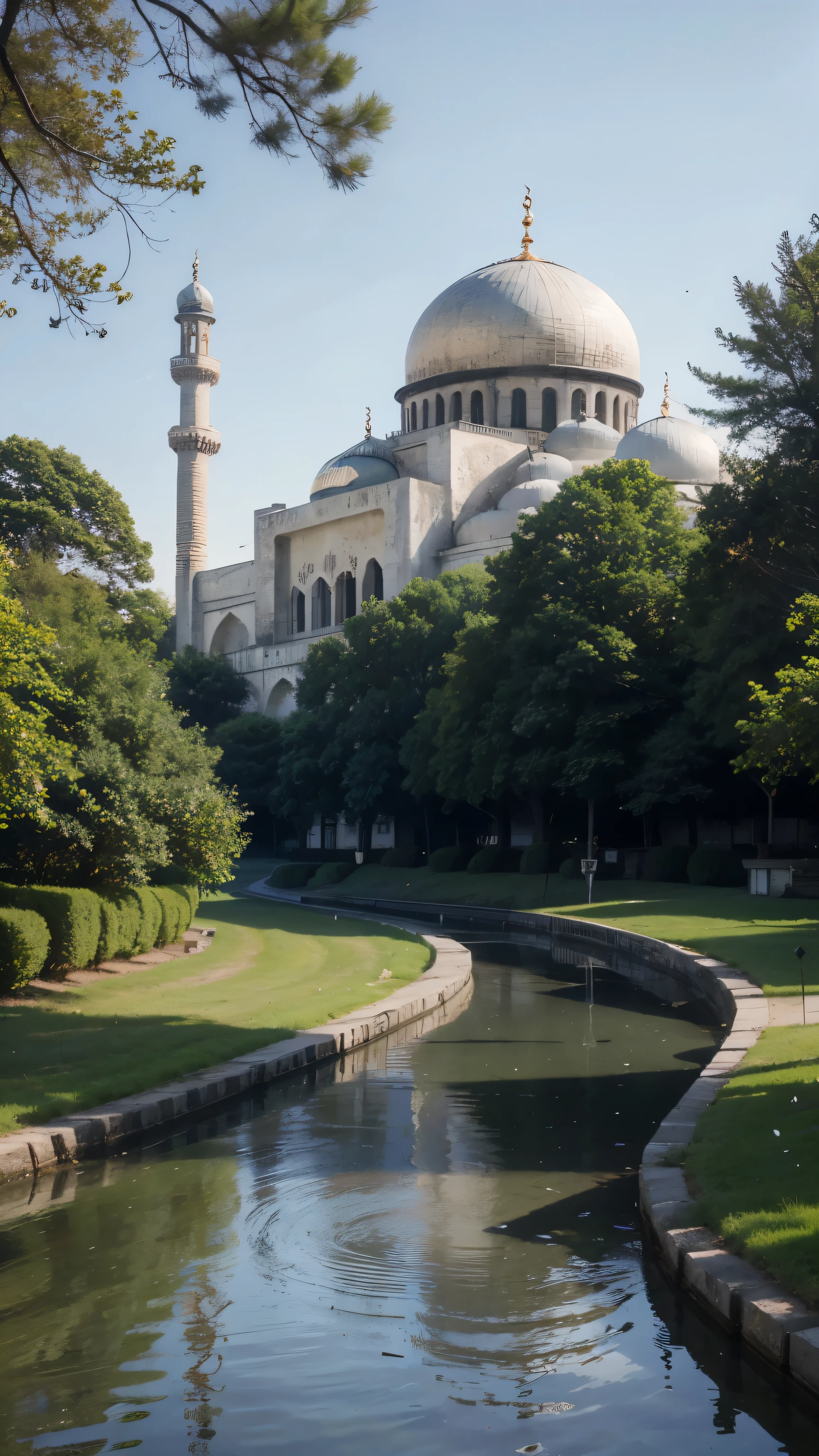 mosque, beautiful, mosque exterior, trees, river