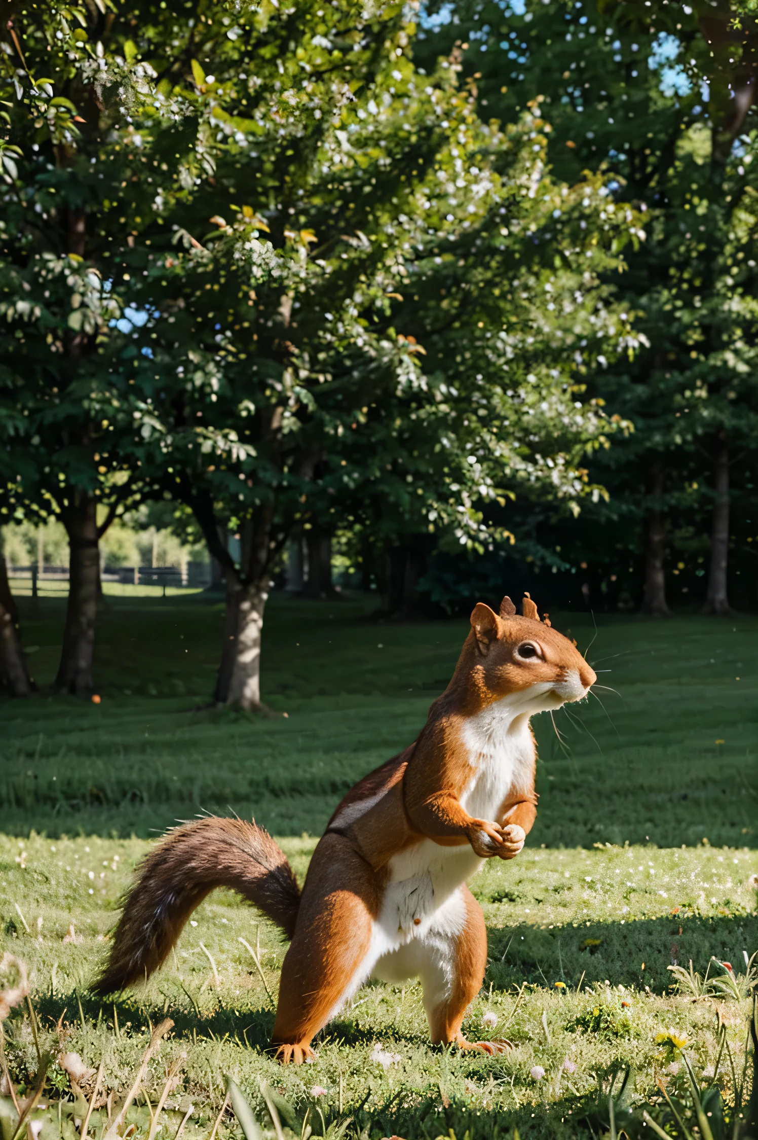 Generate a squirrel in a lush green meadow