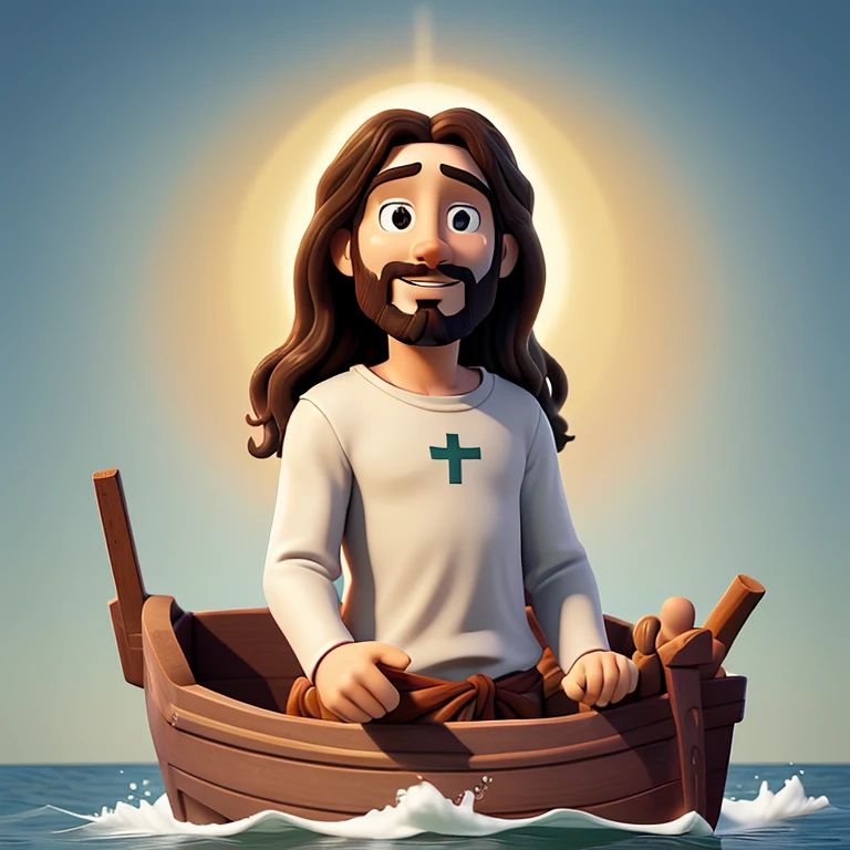 Make a picture of Jesus on a boat waving