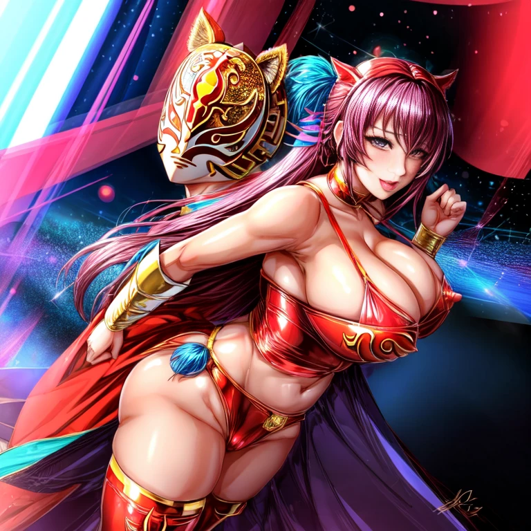 Woman dressed as a luchador_mask,  、Camel Toe、Giant tit、Nipple Puffs、Cleavage、Plump、Super big breasts、Super big butt、Put it on the ring、Professional wrestler、Quite lewd、Full body photo、Group photo、multiple