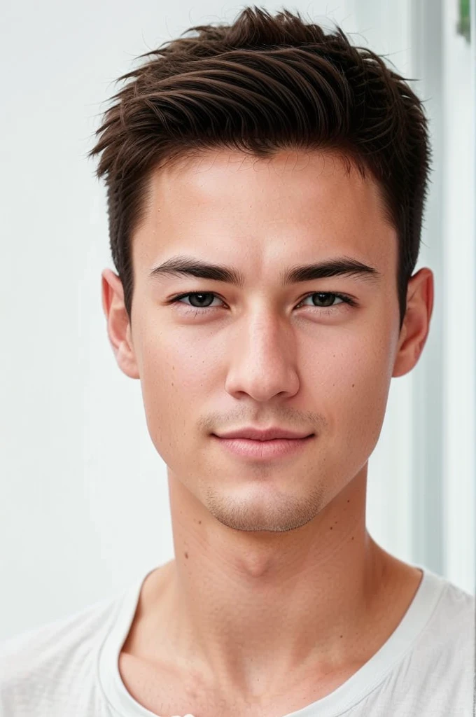 (8K, HDR, Hi-Res), (((Photography, RAW Photography, Hyperrealism, Masterpiece, Best Quality, Ultra High Definition)))), (Pin Light, Backlight, Backlight, Cinematic Light), Sharp Focus: 1. 4, (hyper detail, fine detail),
1 Male, fearless face, deep cut eyes, nose with straight nose, thin lips, thick eyebrows, long eyelashes. ruddy skin, light and stubble, center-parted hair, brown hair, smile: 1.4,