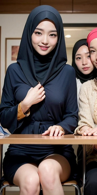 SFW, realistic, masterpiece, VERY crowded subway train interior detailed scenario, VERY crowded subway train interior detailed background, standing insanely hot (malay woman 1) wear blue bra and panties, hijab, (small ass), (thick thigths), (fear expression), blushed face, old small malay man ass groping woman 1 from behind,(((old small man pressing his chest on woman 1 back))) and (((holding her waist behind her)))