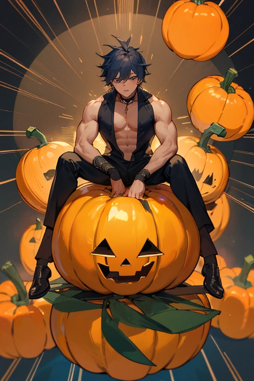 nsfw, ((((High resolution, best quality, masterpiece, high detailed)))), ((((man with pumpkin head)))), (musclegut:1.1), (6 pack abs), Male, (human body), (dark skin:1.8), glowing eyes, (Big penis, Large penis:1.2), ((((Sweaty)))), (oily body), ((angry)), ((blush)), (looking at another:1.3) BREAK (erection, cum, bukkake, autobukkake, cum everywhere, excessive cum, cum on body, cum on chest, cum on face, cum drip, creampie, cum on balls, cum on penis,:1.8), (cum in mouth), night, ((Cemetery at night)), (halloween), (pov, dutch angle:1.7), (face on penis, Fellatio, sit,), solo,