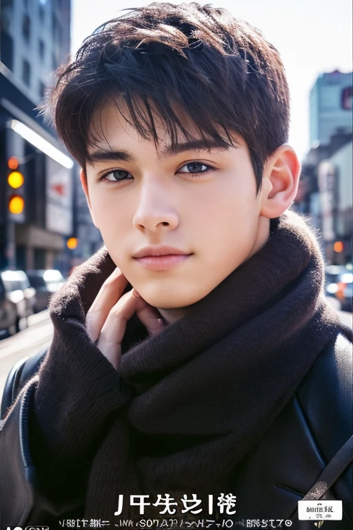 Photorealsitic, 8K full body poster, Beautiful Boys, An 18-year-old man, A charming expression, detailed face details, TOKYOcty, Winters, Shibuya in the background