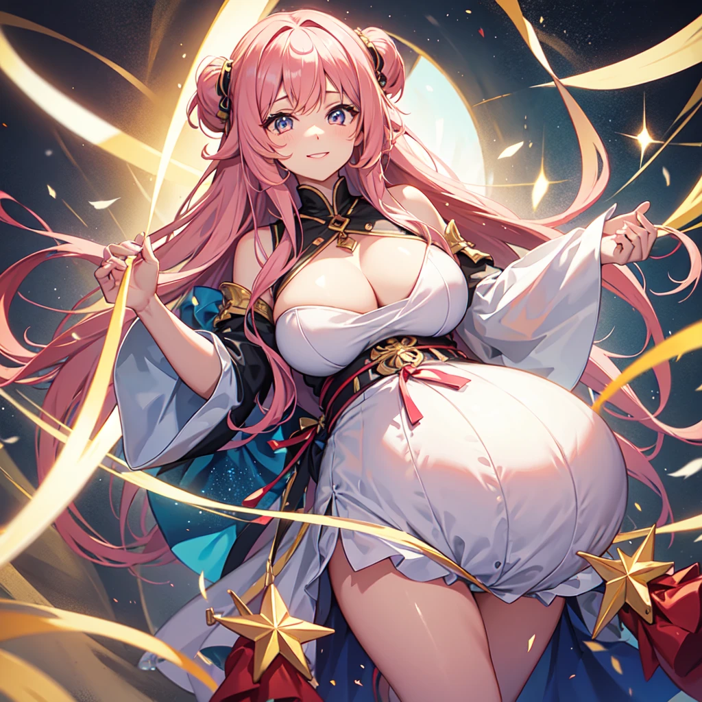 Harem girl girl smile best quality school masterpiece long hair pink hair，(Pregnant，Huge breasts：1.8)