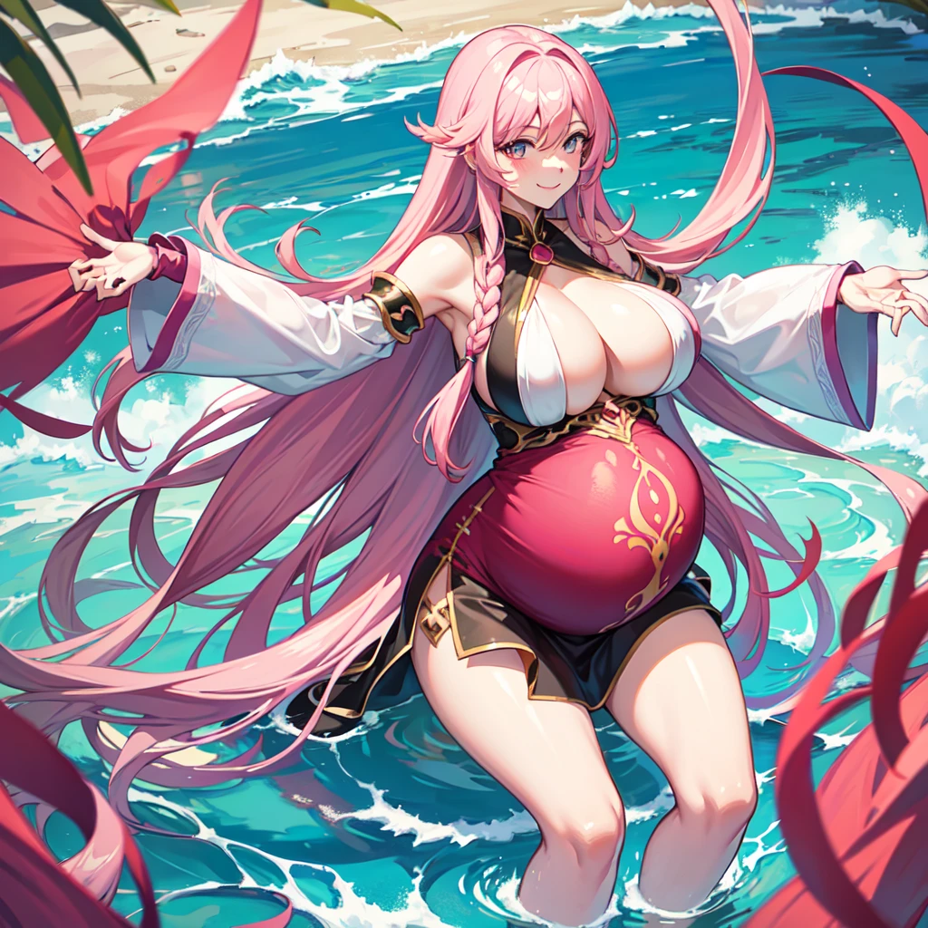 Harem girl girl smile best quality school masterpiece long hair pink hair,(Pregnant,Huge breasts:1.8)