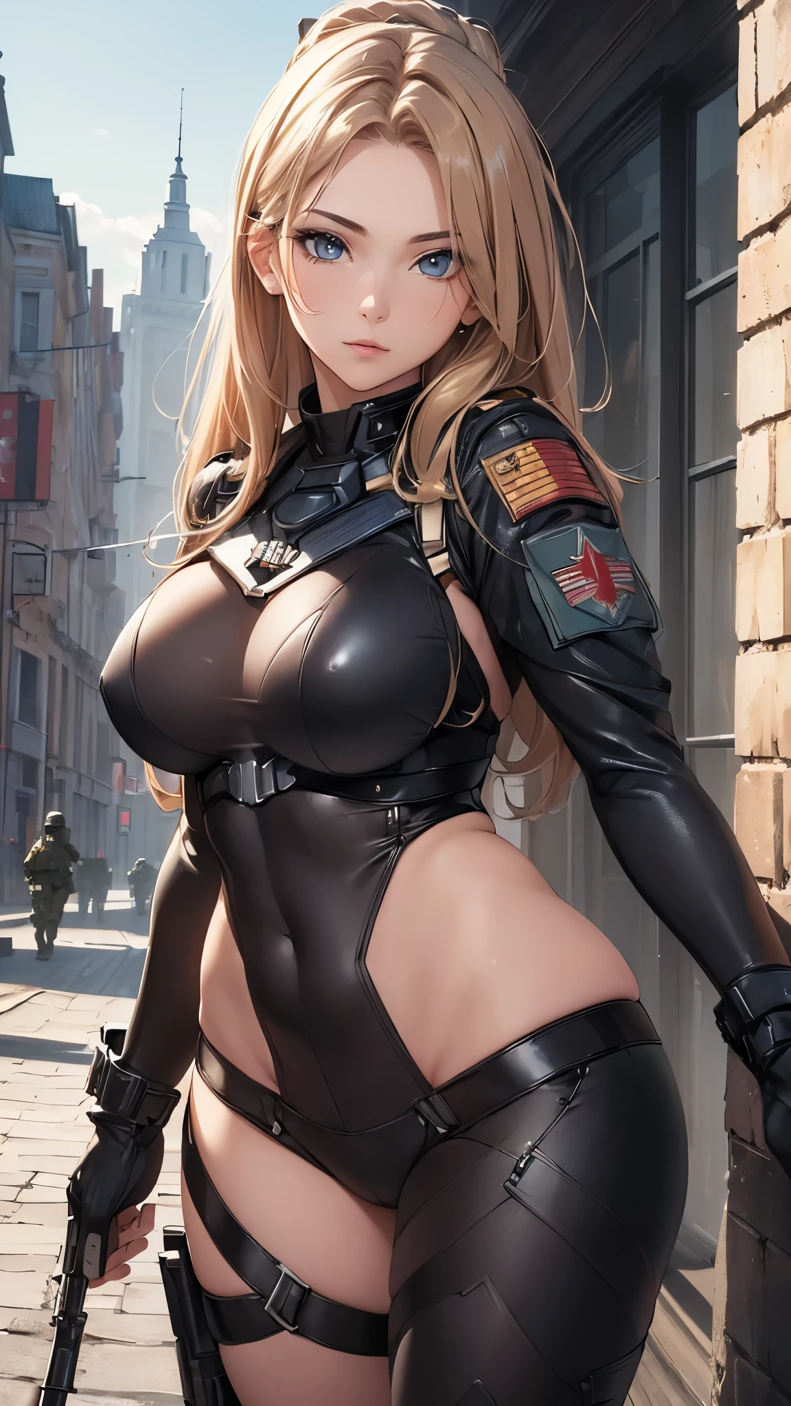 (((masterpiece))),(((High resolution)))、(((8K)))、(((Beautiful woman modern soldier))), thighs, ((top quality eyes)), ((detailed face)), (detailed texture), look at the camera