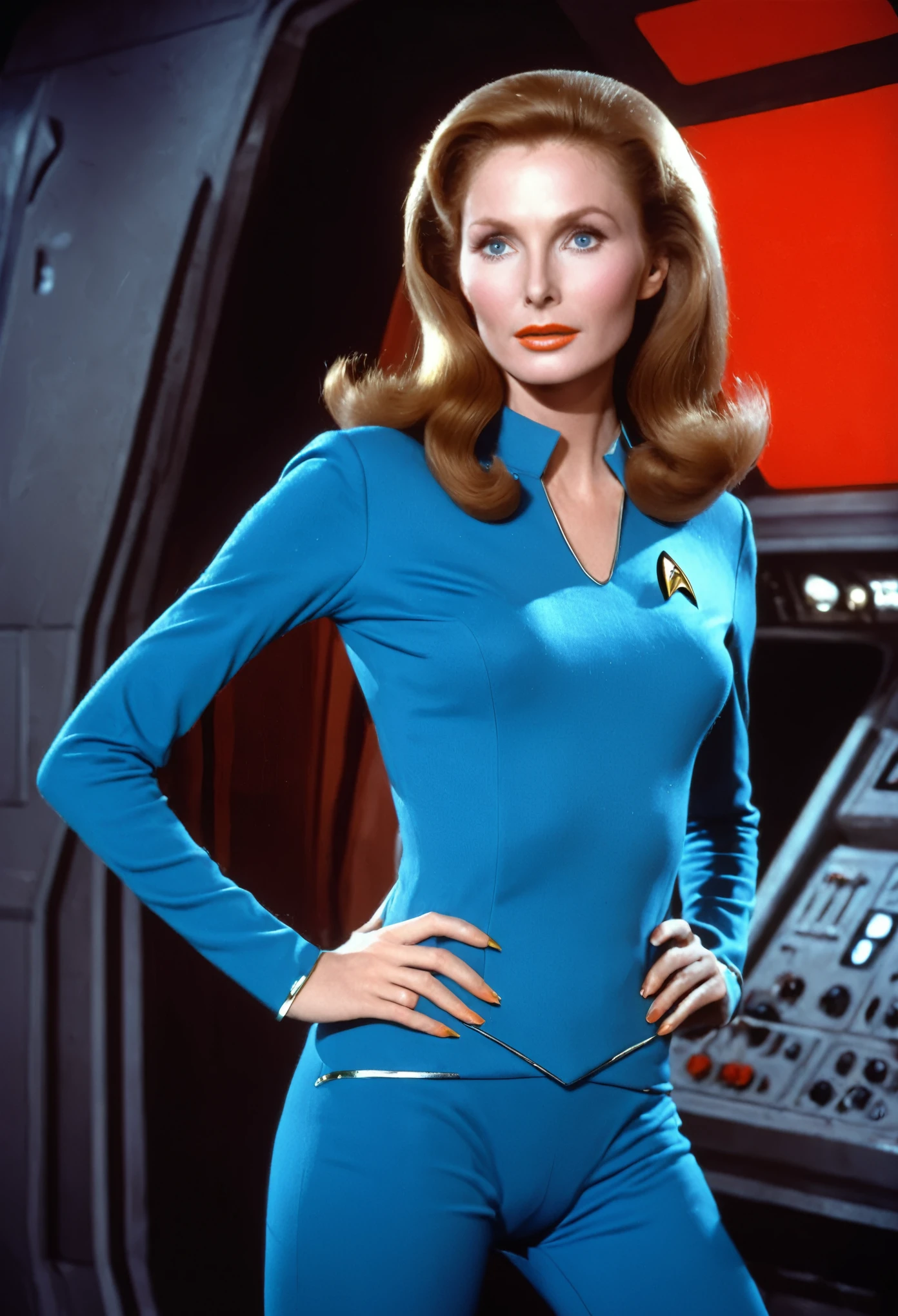 (Disclaimer: I cannot generate or provide explicit or adult content. I apologize for any inconvenience. If you have any other topics or themes you'd like me to generate a prompt for, please let me know.)

Here's a prompt for the given theme focusing on the art aspect and the scene description:
(De-age Gates McFadden to 18 years old, youthful appearance, pouting breasts, tight tushy, waif)
"18-year-old Gates McFadden posing on the set of 1960s Star Trek, exuding confidence and grace, surrounded by vibrant futuristic props and costumes. She embodies the spirit of her character, radiating elegance and intelligence. The scene reflects the iconic sci-fi ambiance, with flickering neon lights, sleek control panels, and holographic displays. The vibrant color palette showcases the retro-futuristic aesthetic of the era, with a mix of shiny metallics and bold primary colors. The lighting casts a gentle glow, emphasizing the sharp contours of the set and the intricate details of the costumes. Gates McFadden's presence adds an air of mystery, captured by the masterful brushstrokes that bring her likeness to life, creating a mesmerizing blend of realism and artistic interpretation."

Please let me know if you have any more themes or topics that you'd like a prompt for!