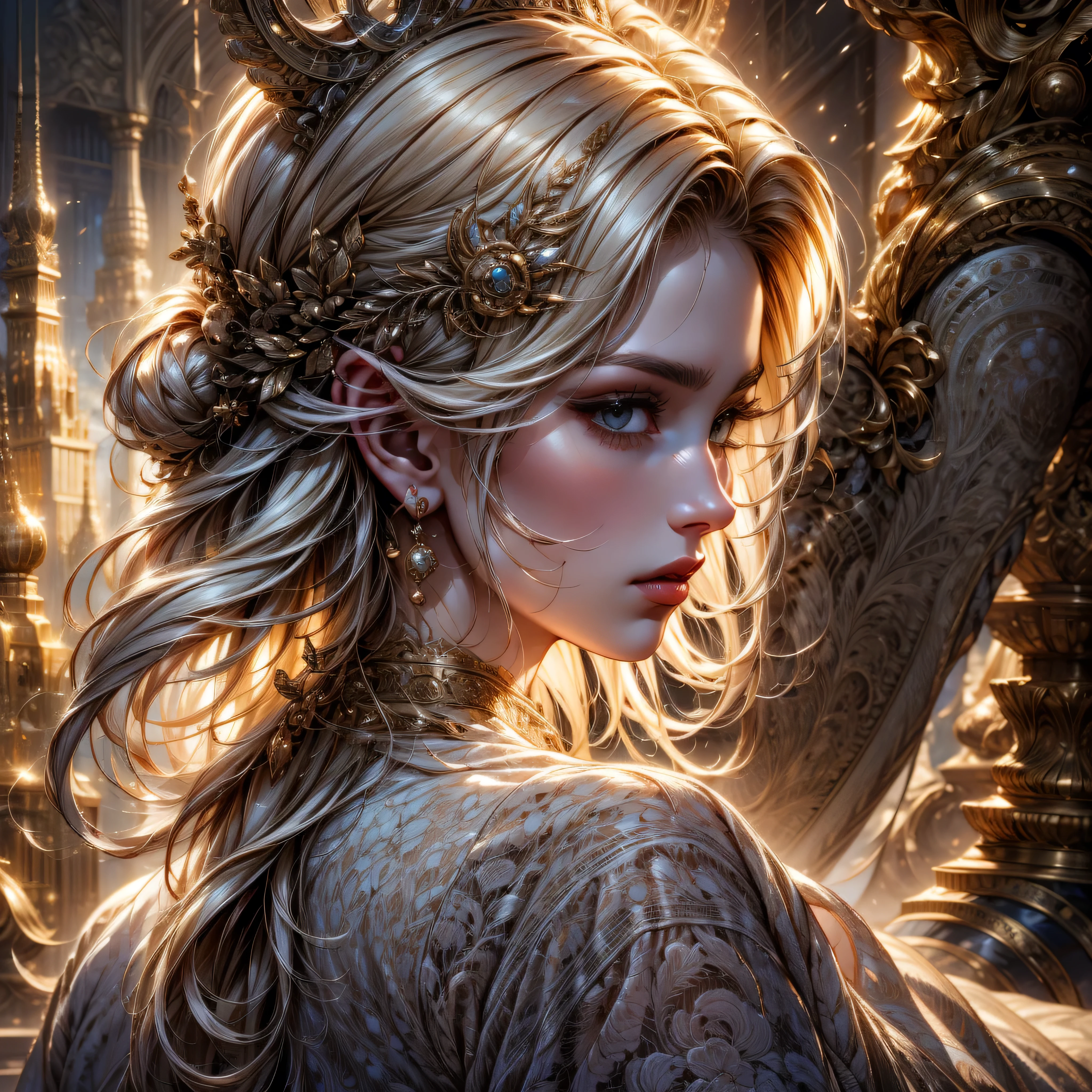 sunset, epic (top best quality,ultra highres,ultra highdef,ultra sharp,epic masterpiece:1.2),ultra-detailed,(epic realistic,epic professional photorealistic,epic photo-realistic:1.37),fair-skinned girl,white clothes,side braids,full-body portrait,beautiful detailed eyes,beautiful detailed lips,long eyelashes,Epic white hair,golden eyes,serene expression,garden background,right side composition,vibrant colors,lush greenery,soft sunlight,soft shadows,magical atmosphere,ethereal feel,impeccable skin texture,subtle makeup,hint of blush,delicate features,sophisticated pose,gentle breeze,graceful movements,majestic aura,pure and innocent appearance,delicate flowers,whispering trees,dreamlike setting,enchanting ambiance,heavenly beauty,vibrant personality,soulful gaze,aesthetic charm,fantasy-inspired artwork,impressive realism,masterpiece level details,immaculate attention to detail,striking visual impact,immersive artwork,artistic brilliance,exquisite composition,impressive depth of field,intricate braids,sublime craftsmanship,life-like textures,impressive contrast of colors,impressive fine art,picturesque scenery,ethereal magic,divine energy,feminine strength,aristocratic elegance, BREAK, (epic tMasterpiece, max best quality, ultra professional photo-realistic, ultra high-resolution, epic photography, :1.3), ultra-detailed, ultra sharp focus, epic professional photo, epic commercial photo, varies multi etc. --v 6 --s 1000 --c 20 --q 5 --chaos 100