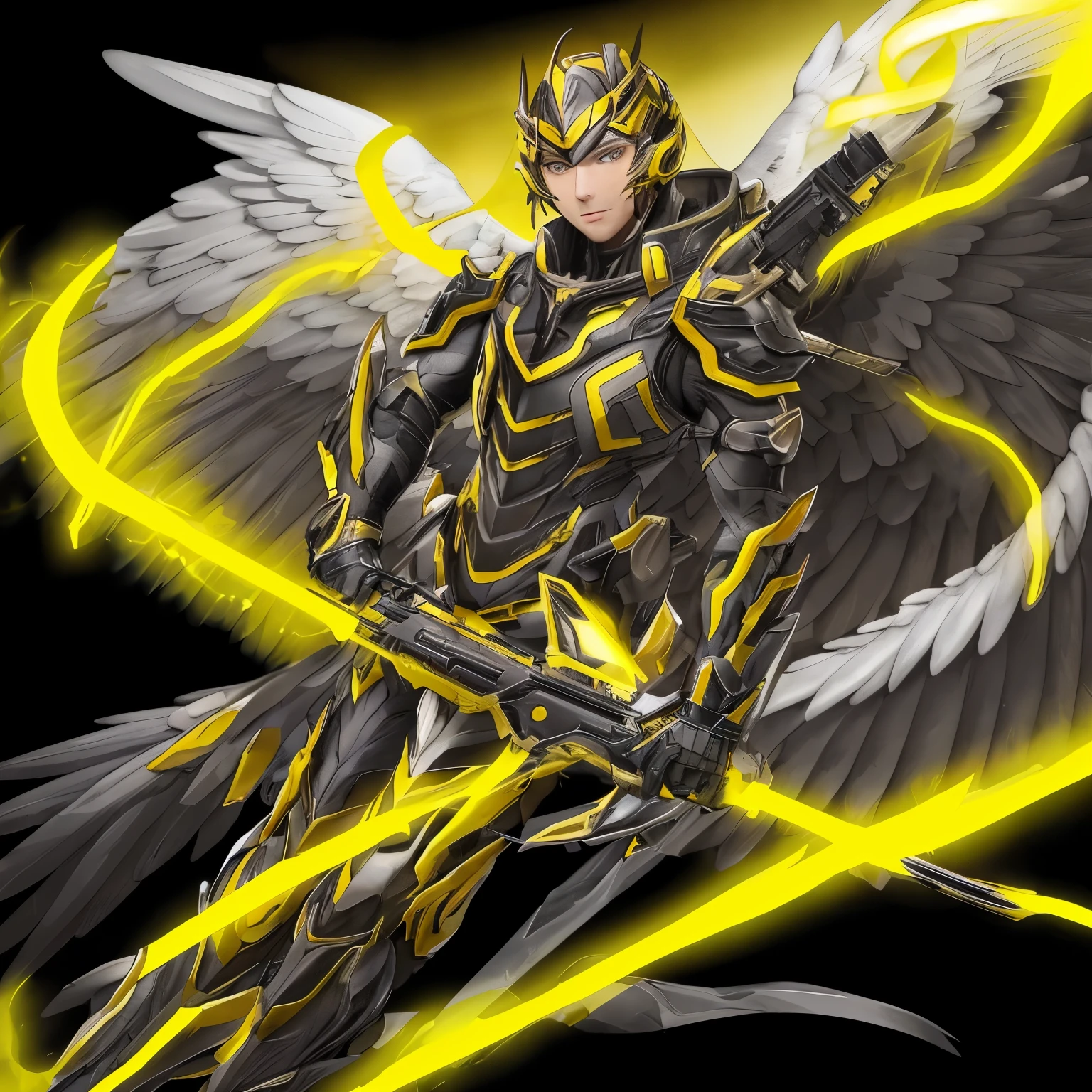 Male hunter archangel with yellow and black aura 