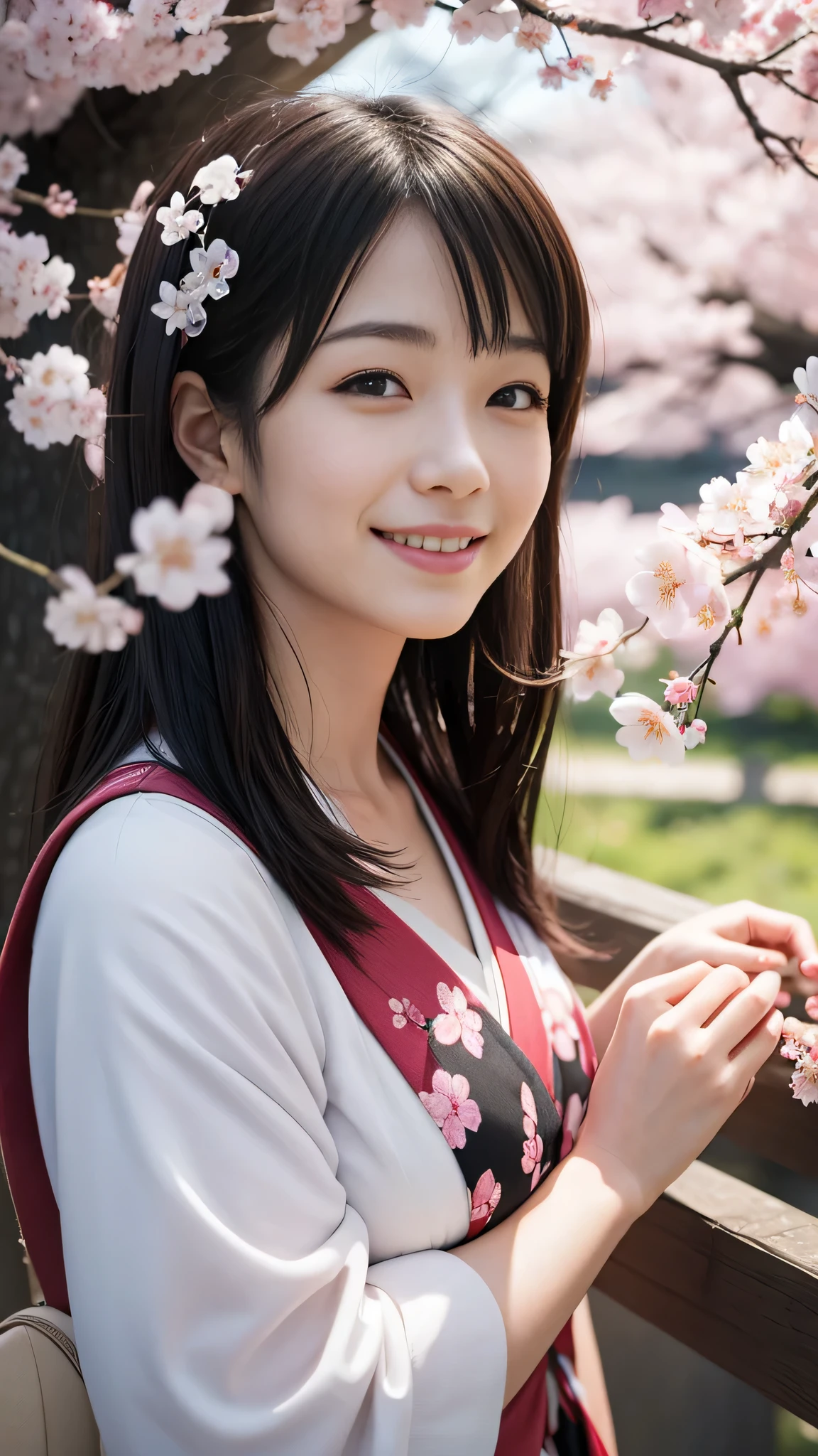 (kimono)、Random pose、(top quality,Masterpiece:1.3,ultra high resolution,),(super detailed,Caustics),(realism:1.4,Original photography,)Ultra-realistic capture,a very detailed,High resolution 16k human skin closeup、 natural skin texture、、Skin looks healthy and even-toned、 Use natural light and color,1 girl,Japanese,kawaii,A black-haired one,Zhongfa,,Smile,,(depth of field、Color difference、、Wide lighting range、natural shadow、)、Half-length photo