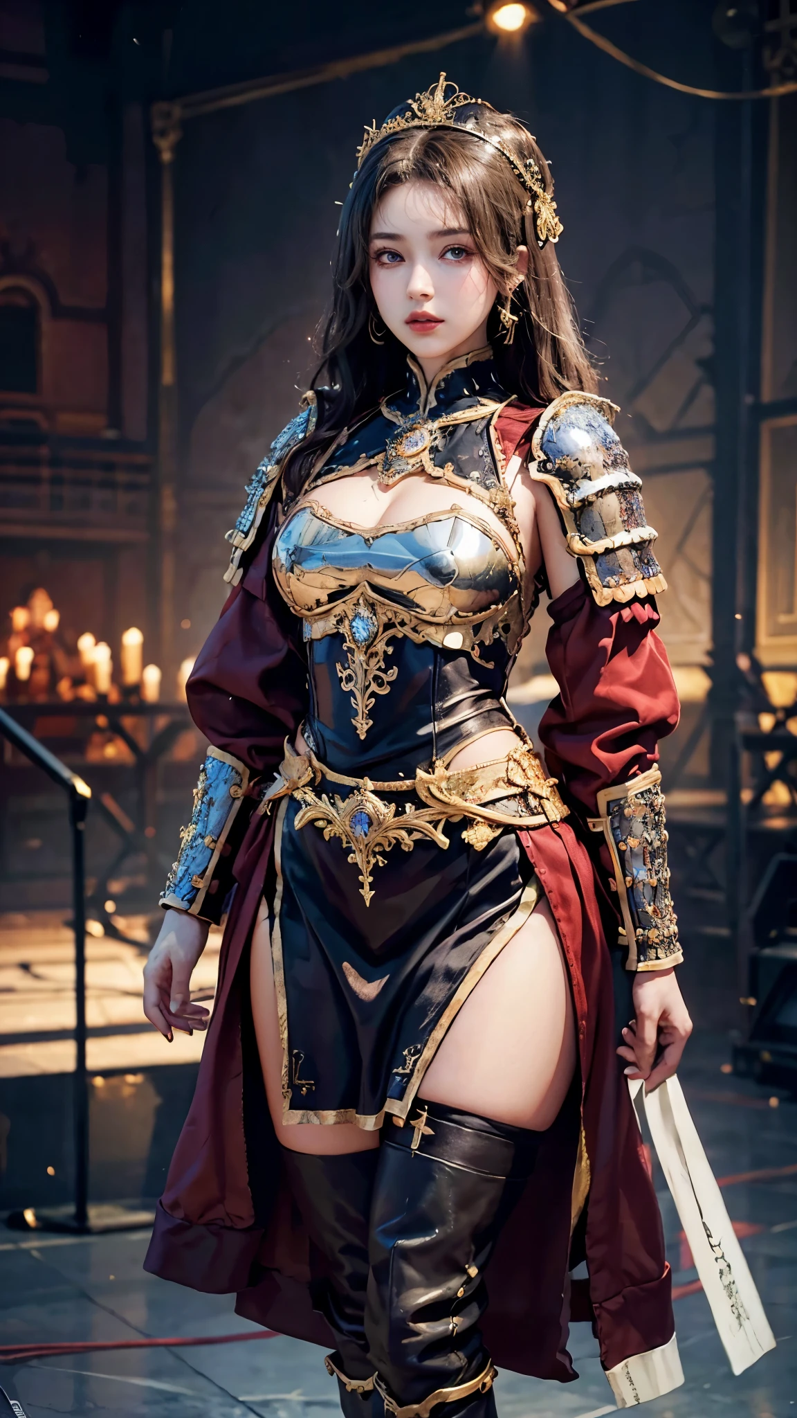 highres,absurdres,masterpiece,best quality,original,extremely detailed CG,extremely detailed wallpaper,perfect lighting,jitome,lips,makeup,standing on the stage,blurry background,
wh_chi_armor,