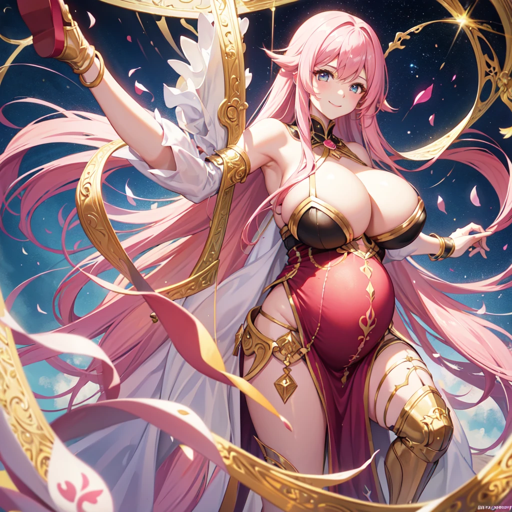 Harem girl girl smile best quality school masterpiece long hair pink hair，(Pregnant，Huge breasts：1.8)