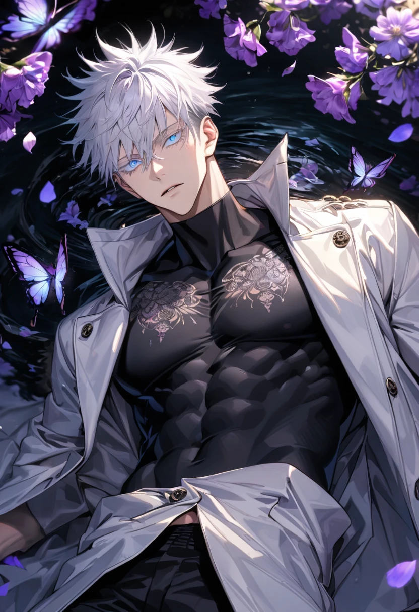 (arachne:1.3), arthropod limbs, 1boy, (adult male:1.2), bust, (solo), grey hair, short hair, hair between eyes, fair skin,white, morbid, solo, orange eyes, forest background