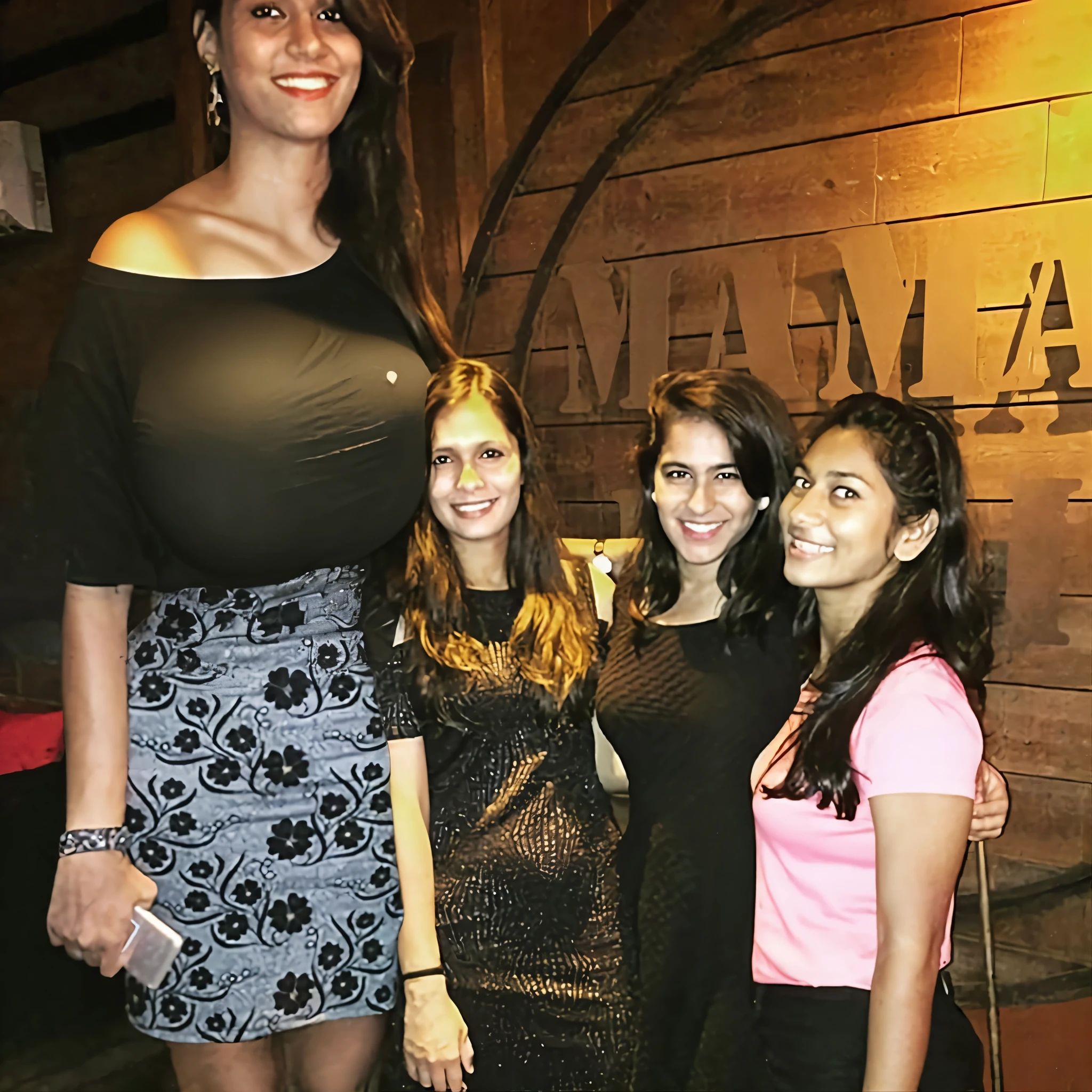 plain black shirt, (big giant enormous oversized massive huge colossal :1.5), (gigantic sagging :1.5), (very long thick full hair), (extremely long hair), wavy hair