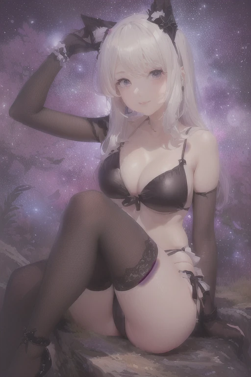 There is a woman in a bikini sitting on a rock, Gweitz, Perfect white hair girl, Enchanting anime girl, artwork in the style of Gweitz, Beautiful Anime Girls, Anime Style. 8k, Beautiful and attractive anime woman, Gweitz on pixiv artstation, Gweitz on artstation pixiv, Attractive anime girl