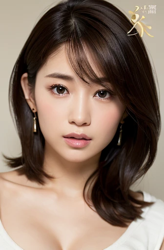 (8k, Realistic, RAW Photos, Best image quality: 1.4), Japanese women、Around 50 years old、Cleavage:1.4、Chest to chest、Sleepy expression、double eyelid、Round Nose、Thick eyebrows、Thick lips、Thick lips、Light brown hair、Short Hair、Sporty hair、Voluminous Hair、Wearing earrings、Cover your ears with your hair、Shoulder out、Casual clothing、Off the shoulder、(Realistic:1.4)、Dark Room