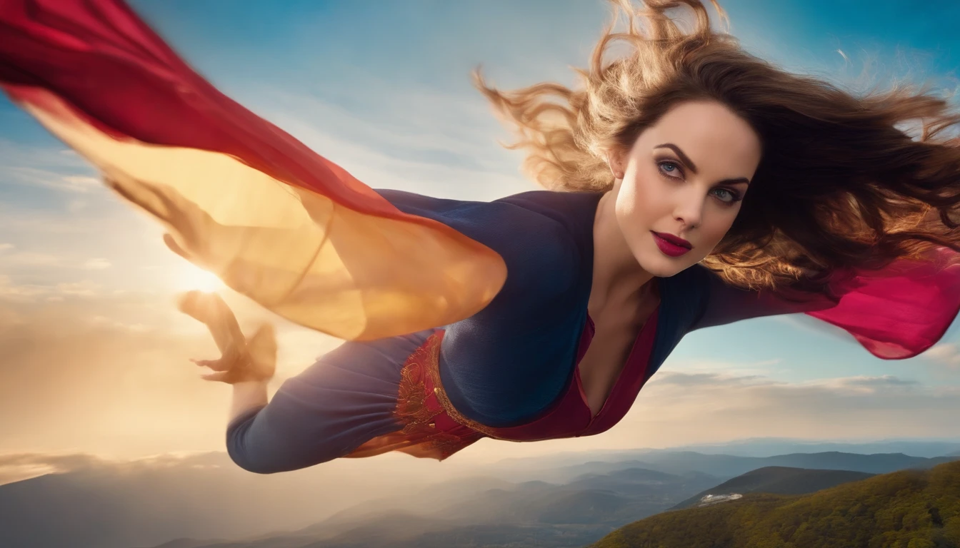 Elizabeth Gillies flying happily and gracefully in the sky 