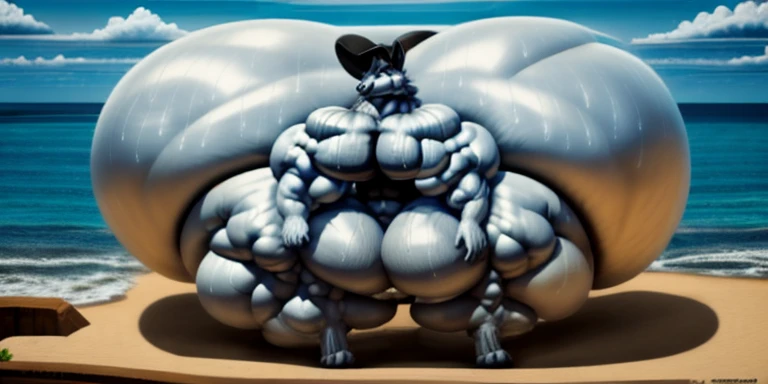4k, high resolution, best quality, perfect lightning, perfect, solo, anthro, young, boy,white wolf:2.0, furry body, (fluffy mane:1.2), fluffy tail, male, adult, (bulky2:0, thick muscles2:0, huge muscles:2.0, hyper muscles:2.0), (thick biceps, veiny biceps, broad shoulders:2.0), (thick legs, thick calves:1.1), (digitigrade legs, 4 toes:1.2), perfect colors, (photorealistic fur, detailed fur, epic, masterpiece), (suggestive posing:1.2), (seductive smile, lustful grin 1.3), detailed beach,detailed wolf eyes:2.0, by k0suna, by darkgem,nipple ring,hyper arms:2.0,veins,white body,white fur,hyper butt:2.0,hyper paws:2.0,standing,thick legs,thick butts:2.0,sweat body:2.0,massive butt:2.0,black hat,hyper ass:2.0,huge ass,long legs,juicy butt:2.0,butt like a wall2.0,butt fill the allpicture:2.0