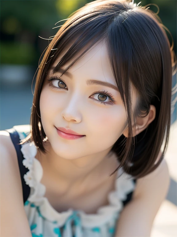 Tabletop, highest quality, profile, Very detailed, finely, High resolution, 8k wallpaper, Dynamic composition, Beautiful and detailed, Spring Fashion,Random Cute Hairstyles, Small breasts, Natural color lip, Random Idol Pose,Cute Smile,20-year-old girl、Beautiful and elaborate face、Perfect and beautiful face,Big eyes、Beautiful and elaborate face、Perfect and beautiful double eyelids、Blur the background、Perfect and beautiful face、Feminine poses、Blur the background、Slim face and figure、Blur the background、Facial Light、Bright lighting、Professional Lighting、Forward lighting、A kind smile、Model pose、