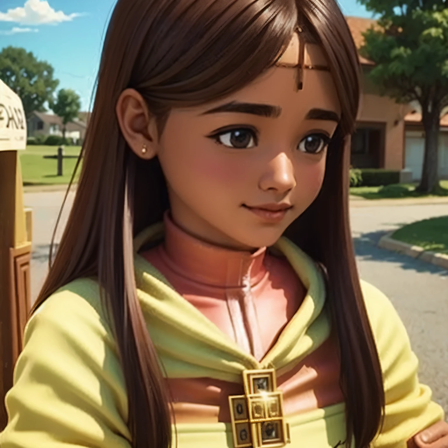 A beautiful girl with brown skin and brown hair, dressed as a priest, is depicted in a portrait style painting. The image is of the highest quality, with a resolution of 4k and ultra-detailed features. The colors are vivid and the focus of the image is sharp, adding to the realistic depiction. The lighting is soft, creating a warm tone throughout the scene.