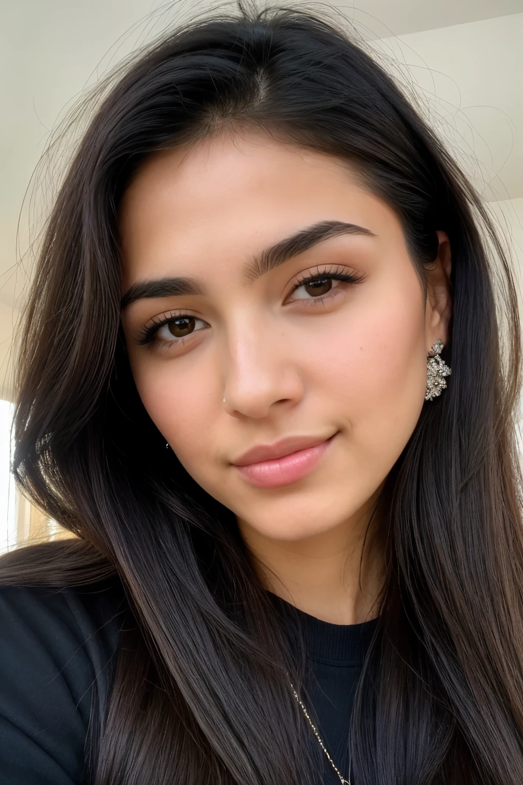 A young woman with a light complexion Slightly broken hair Brown eyes Tall Black hair Very beautiful lips The shape of her face is “diamond face type” it is profiled She has a nice nose Normal complexion, ni demasiado delgada, ni con mucha masa corporal
Usa anillos, cadenas, accessories etc. She has great dressing style She has long and broken eyelashes, also very pretty eyebrows She has a very harmonious face Her skin is very soft and beautiful Attractive She looks like “Alejandra Villarreal”, the bassist of the warning She has very sensual eyes She transmits dark feminine energy Hair style “wolf cute” She has style Aesthetic” His face is very jovial 18 years old 8k high definition,
detailed face detailed eyes Hyper realistic, + cinematographic plan + dynamic composition incredibly detailed superb details perfectionism award-winning realism ((ambient lighting)) --
Distancia focal 100 mmf/2.8 8K image quality Highest quality.
Textura facial y de piel muy detallada