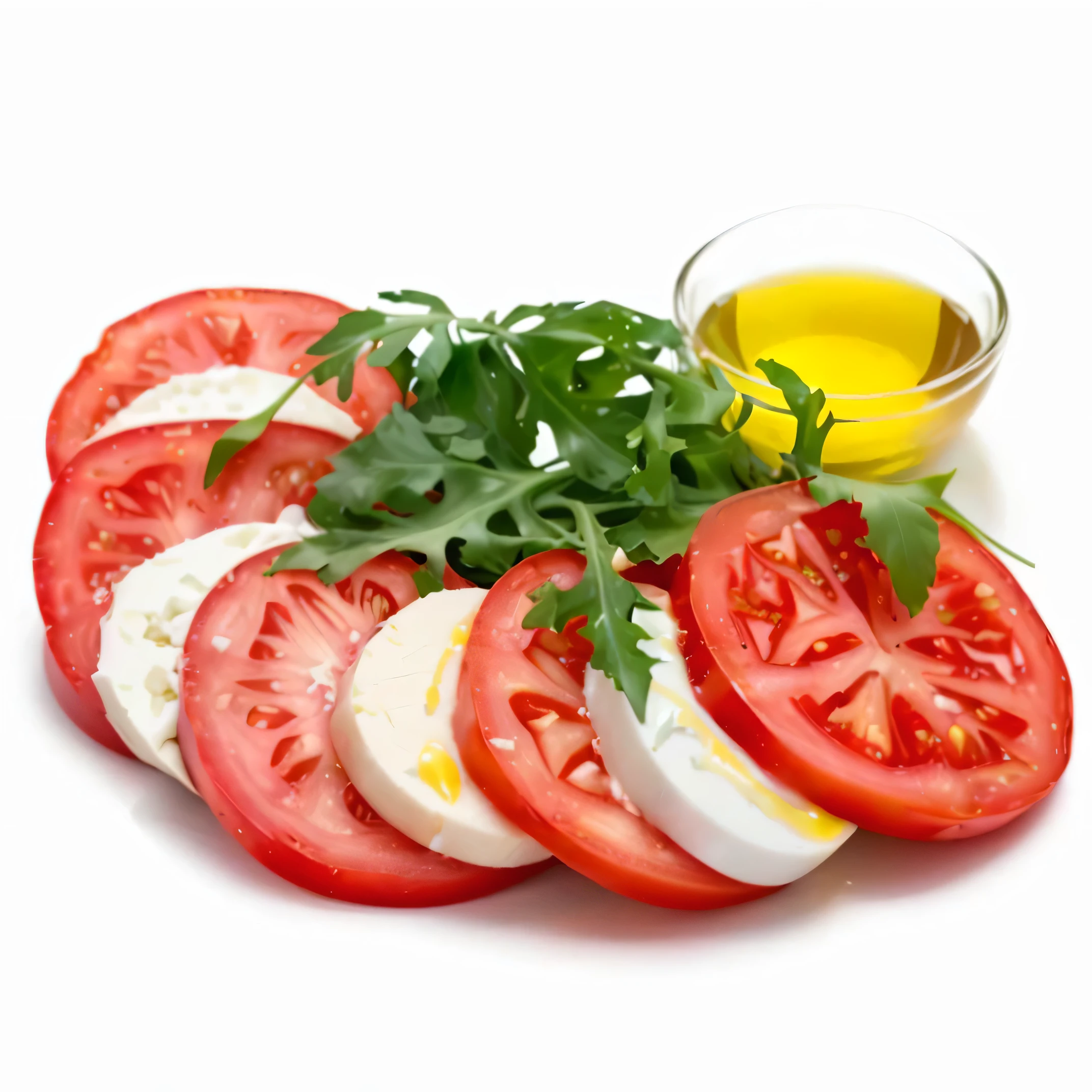 tomatoes, mozzarella, and olive oil on a plate, mozzarella, salad, also one tomato slice, plenty mozzarella, tomatoes, mozzarella everywhere, tomato, one tomato slice, yummy, one red tomato slice, high quality product image”, also tomato, trendy, competition winning, low fat levels, italian, red and white colors, high qulity, excellent quality, best quality