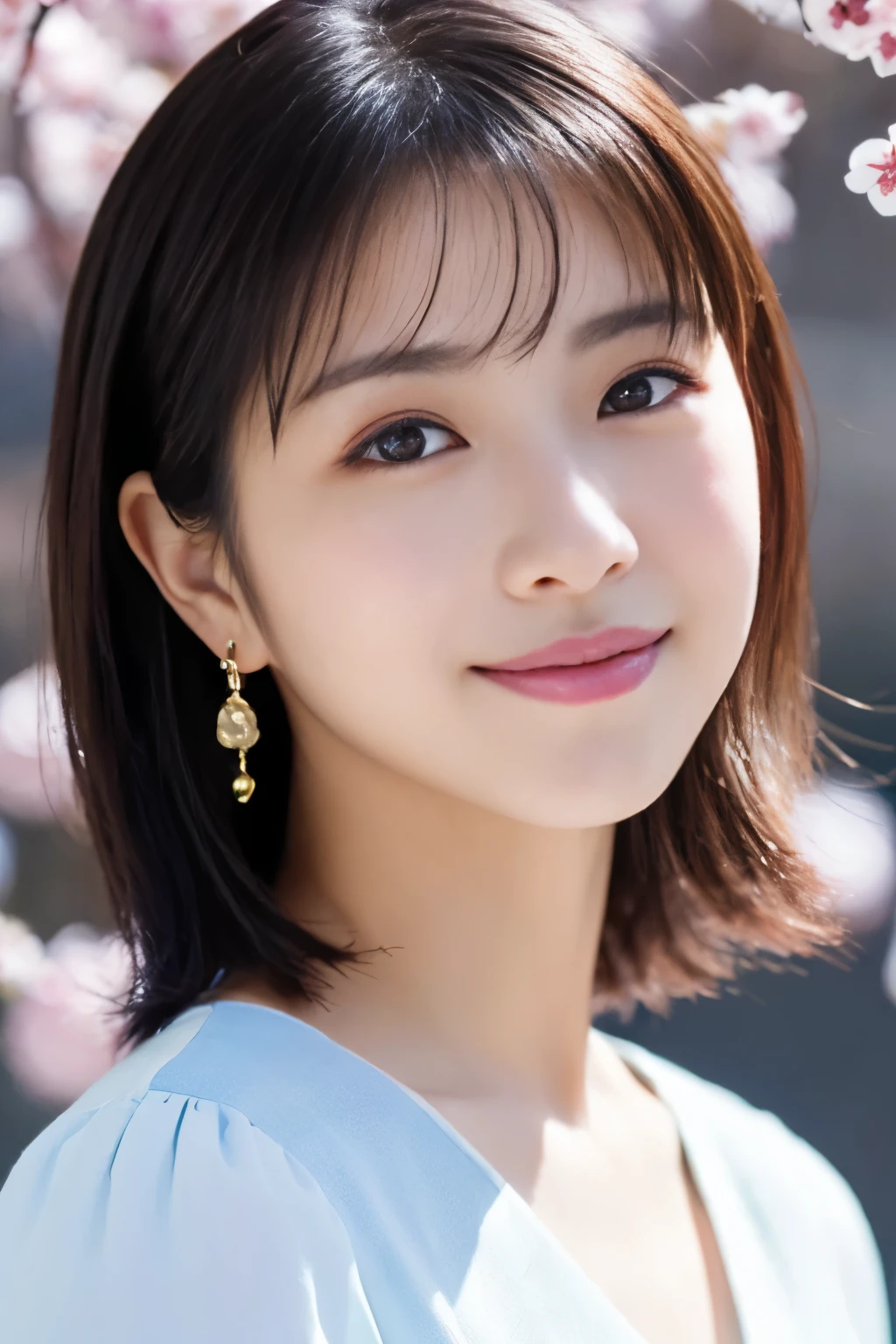 1 girl, (Pastel spring outfit:1.2), Beautiful Japanese actresses, 
It looks great in the photo, Yukihime, Long eyelashes, Snowflake Earrings,
(RAW Photos, highest quality), (Realistic, Photorealistic:1.4), (Tabletop), 
Beautiful and detailed, Thick and beautiful lips, Highly detailed eyes and face, 
break
(Plum blossomを愛でる少女:1.3), 
(Plum blossom), (blue sky),
Dramatic lighting, Great atmosphere, 
break 
Perfect Anatomy, Slender body, small, short hair, Parted bangs, Angel Smile, 
Crystal Skin, Clear Eyes, Flash photography, Capture the light