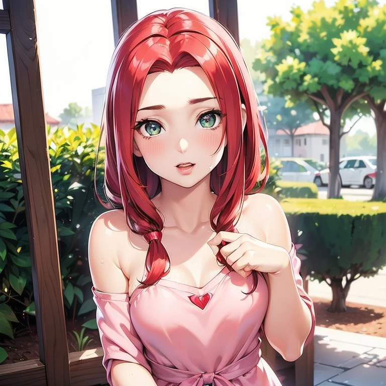 (realistic,solo,sakura-haruno,age-30,good-looking-figure,lovely-woman) (warm-skin,(brown-skin:1,3),strongly-blushing,perfect-lips,redhead,messy-hair,amazing-hairstyle,amazing-eyes,highly-detailed-eyes,matching-eyes,brown-eyes) seductive-look,sensual-look,natural-look,random-pose,seducing-you (matt-skin:2) (in-front-of-viewer) (wearing-lace-sweatshirt) (upper-body) (kawaii-bridesmaid-theme) (zoomed-in-camera)
