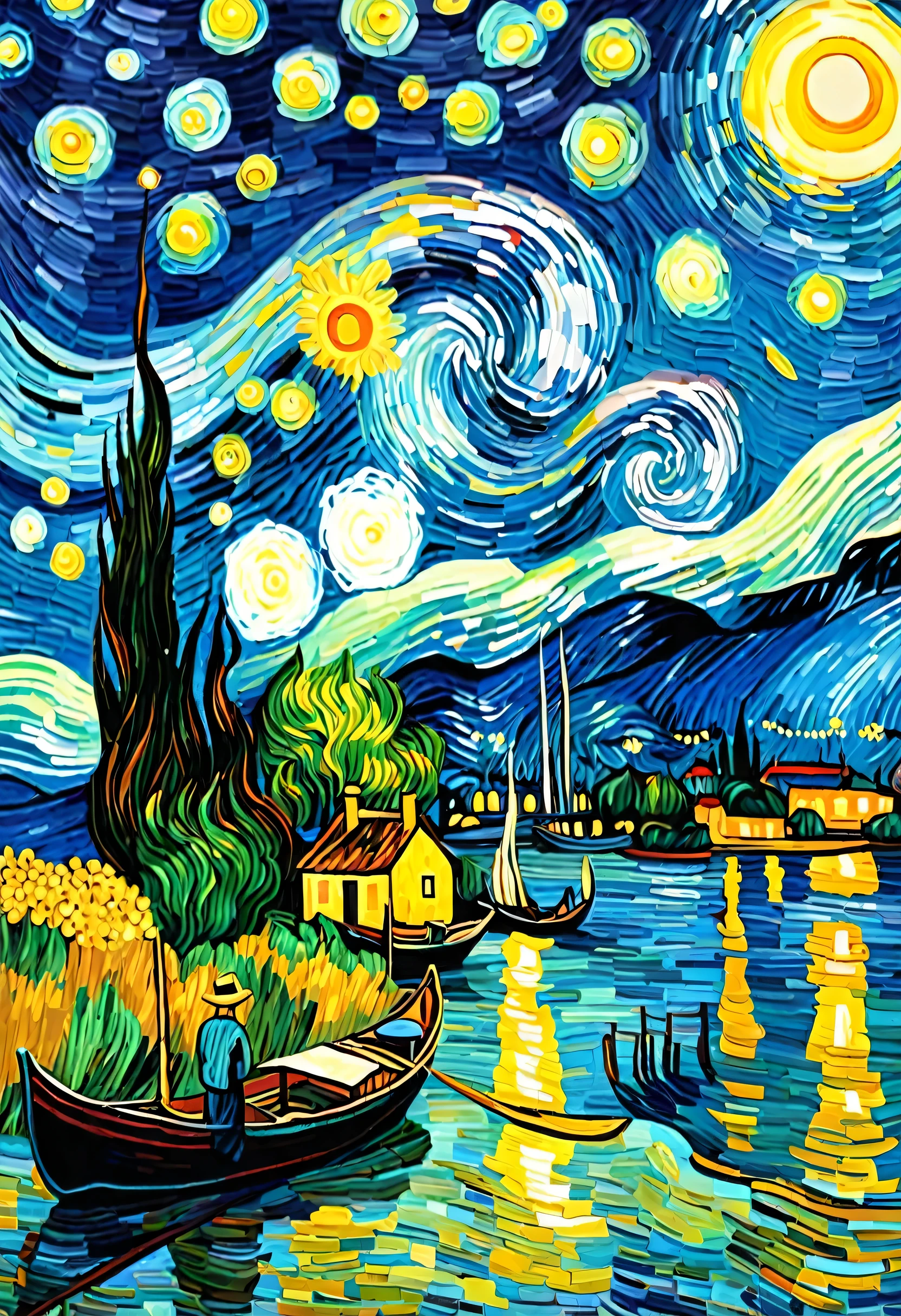 Make a version of van gogh girrasois with good quality, estilo noite estrelada de van gogh