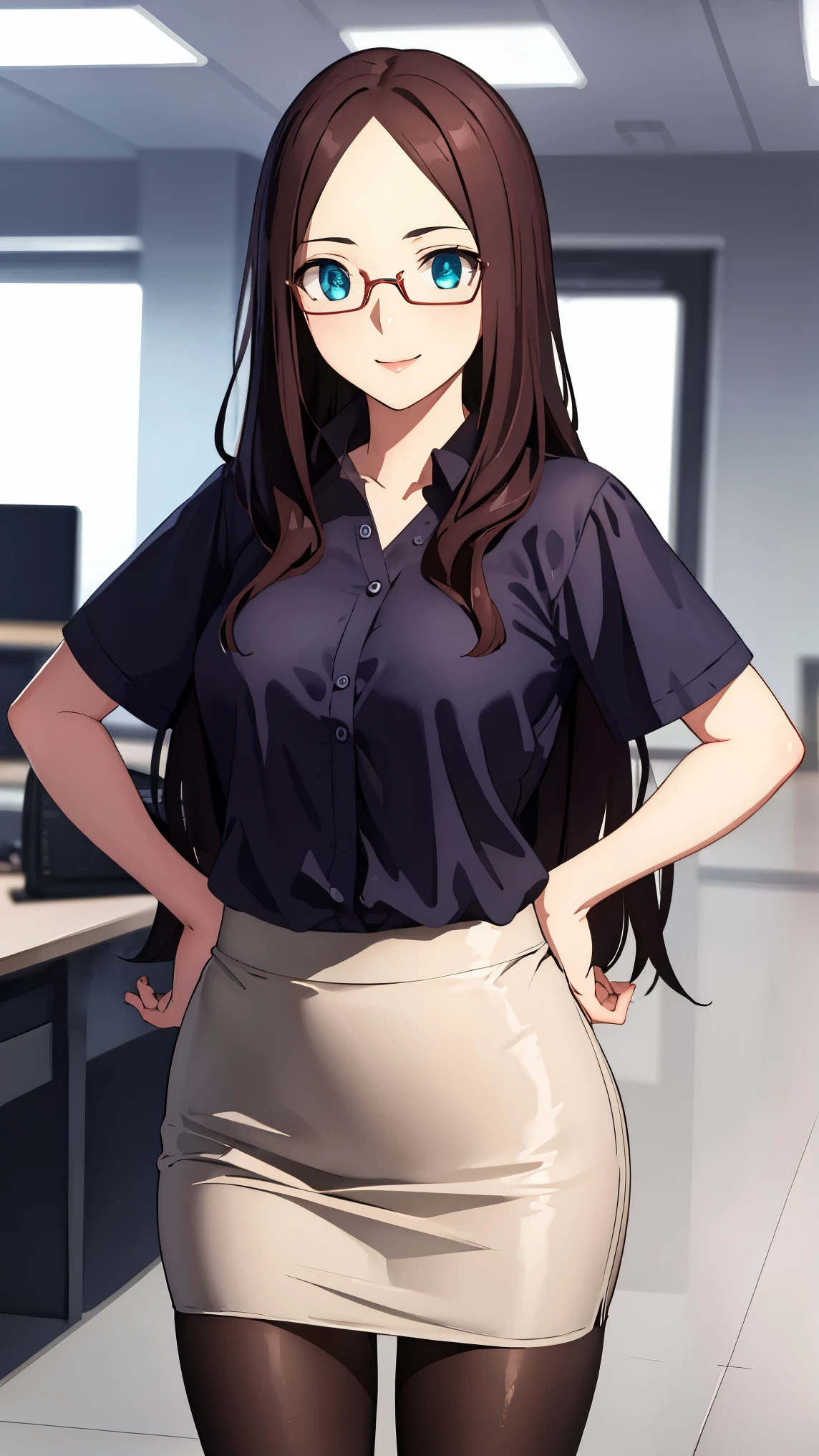 leonardodavinci, leonardo da vinci, blue eyes, brown hair, glasses, long hair, semi-rimless eyewear, under-rim eyewear,
BREAK ( office lady, white collared shirt, pencil skirt, pantyhose:1.2),
BREAK looking at viewer, hand on hip, office, indoors, depth of field, gasping, ecstasy, seductive smile,
BREAK (masterpiece:1.2), best quality, high resolution, unity 8k wallpaper,NSFW ,(illustration:0.8), (beautiful detailed eyes:1.6), extremely detailed face, perfect lighting, extremely detailed CG, (perfect hands, perfect anatomy),