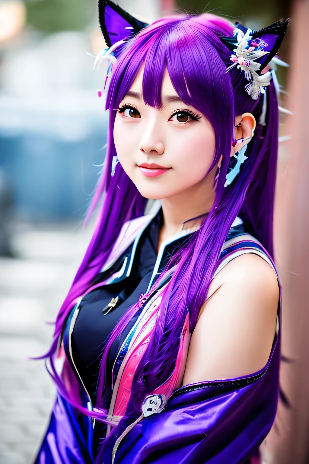 anime girl with purple hair and purple eyes in a purple outfit, ayaka genshin impact, [[[[grinning evily]]]], akasuki voidstar, onmyoji portrait, hajime yatate, anime moe artstyle, portrait knights of zodiac girl, keqing from genshin impact, ayaka game genshin impact