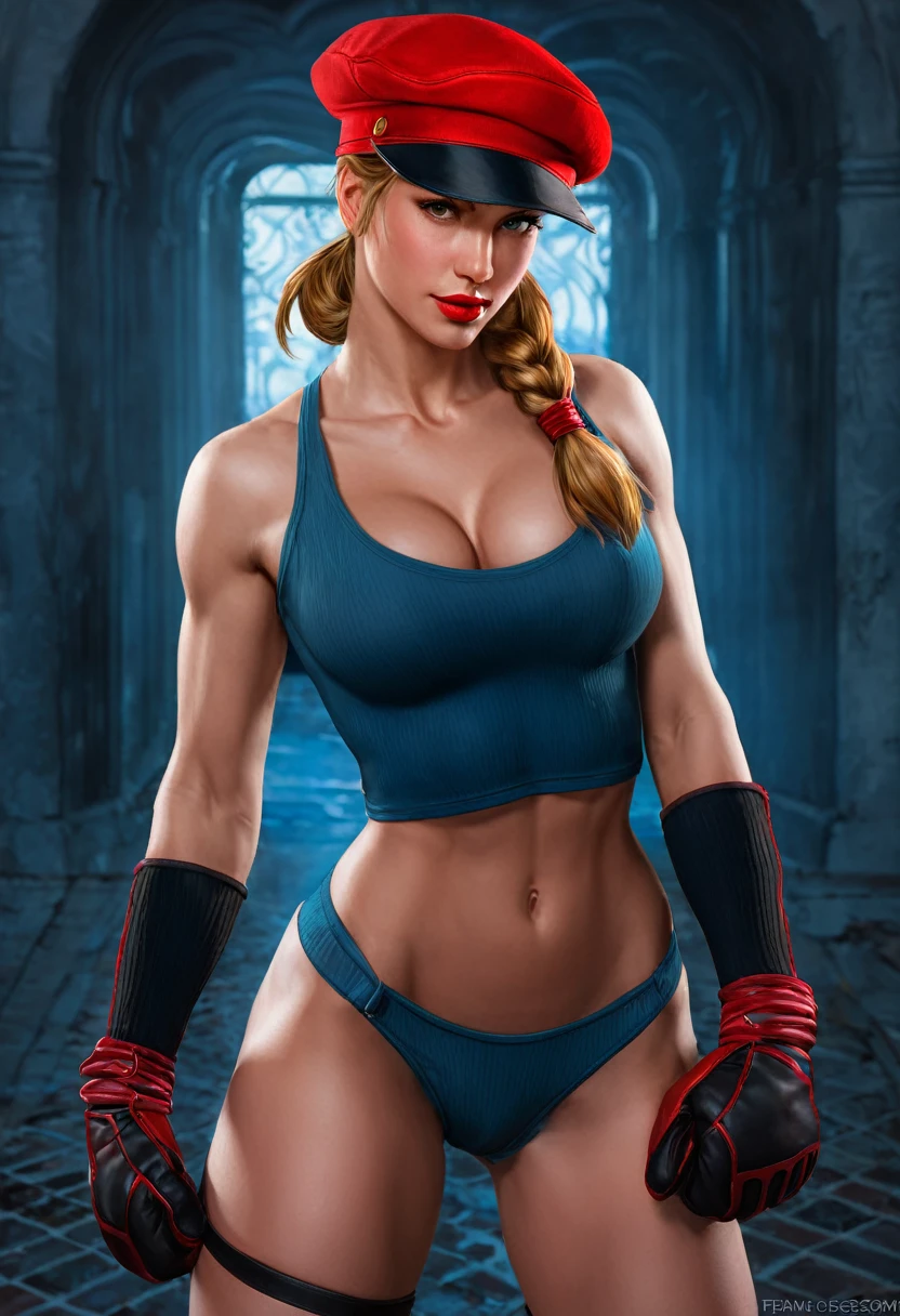 Cammy, Street Fighter, a drawing of a woman wearing a red hat and gloves, a fine art painting by François Quesnel, cgsociety, figurative art, masculine, artstation hd, official art