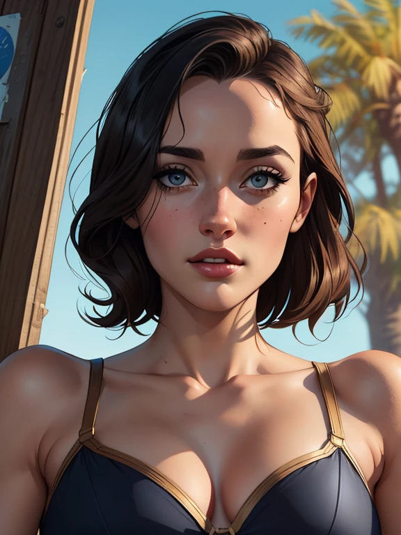 Personagem mulher estilo atompunk Fallout 4 cabelos pretos  atriz Ella Purnell com marcas de guerras Imagem de desenho animado de uma mulher .Ilustracaoo estilo desenho animado, estilo de arte dos desenhos animados, estilo de arte dos desenhos animados, digital illustration style, estilo atompunk design de personagens altamente detalhado, arte digital detalhada coragem,actress Ella Purnell with black hair slim body Forest fan art, Design de cabelos pretos personagens de retrato, beautiful digital illustration, retrato de alta qualidade, Arte em quadrinhos, s . Eyelined eyes, medium bust and wonderful sexy clothes. image expression of sexual desire from waist to head illustration atompunk style Fallout 4 The perspective is from below, enfatizando a majestade e o poder da Gigante."atriz Ella Purnell cabelos pretos