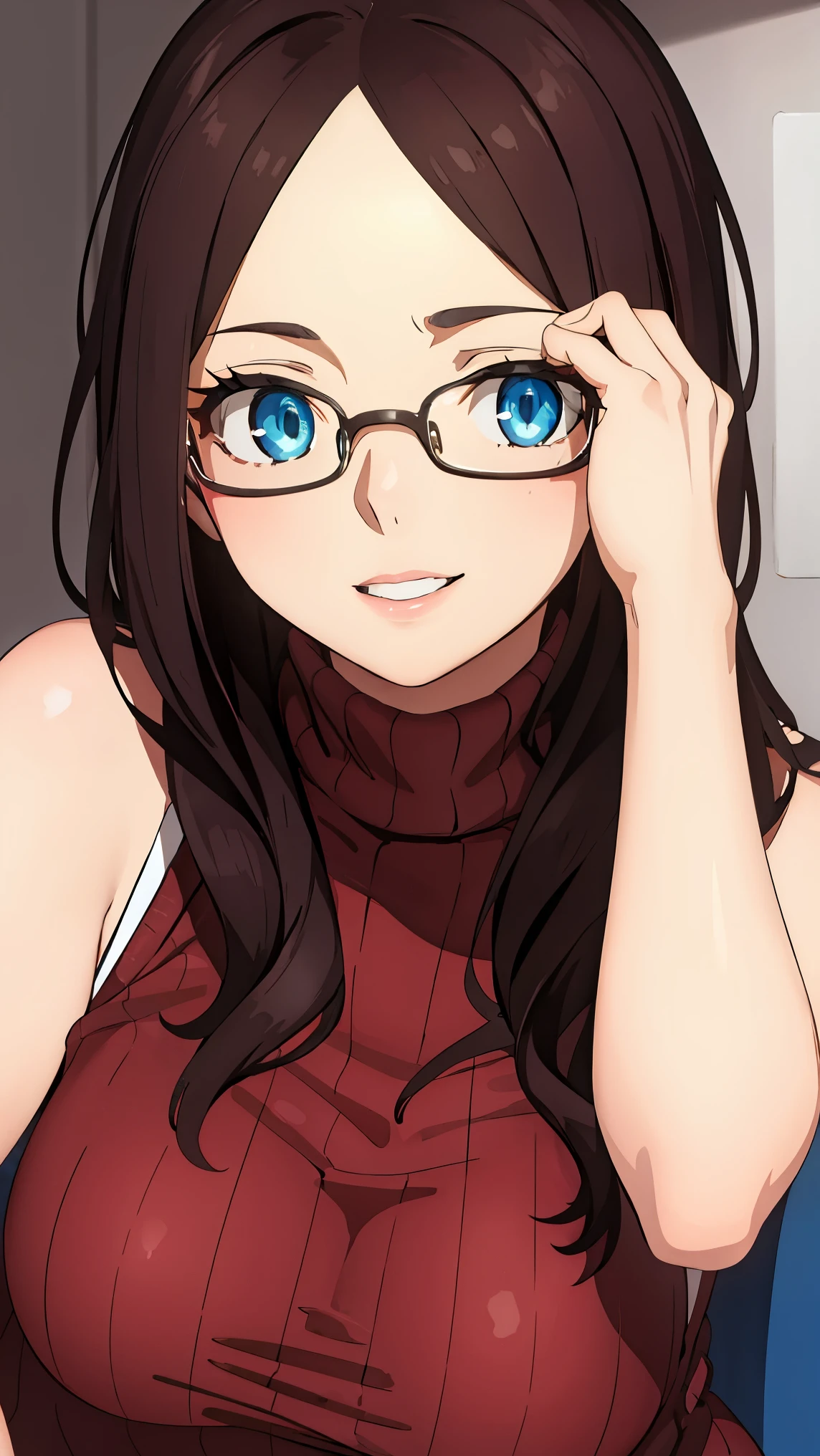 leonardodavinci, leonardo da vinci, blue eyes, brown hair, glasses, long hair, semi-rimless eyewear, under-rim eyewear,
BREAK (sweater dress, virgin killer sweater, clothing cutout, turtleneck, sleeveless, bare arms:1.2),
BREAK spread legswide,Smiling,
BREAK (masterpiece:1.2), best quality, high resolution, unity 8k wallpaper,NSFW ,(illustration:0.8), (beautiful detailed eyes:1.6), extremely detailed face, perfect lighting, extremely detailed CG, (perfect hands, perfect anatomy),