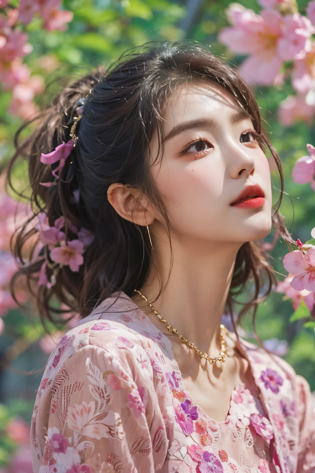 Portrait of a Korean woman with a dreamy background, (Highly detailed facial expressions), Fashionable Korean women, 