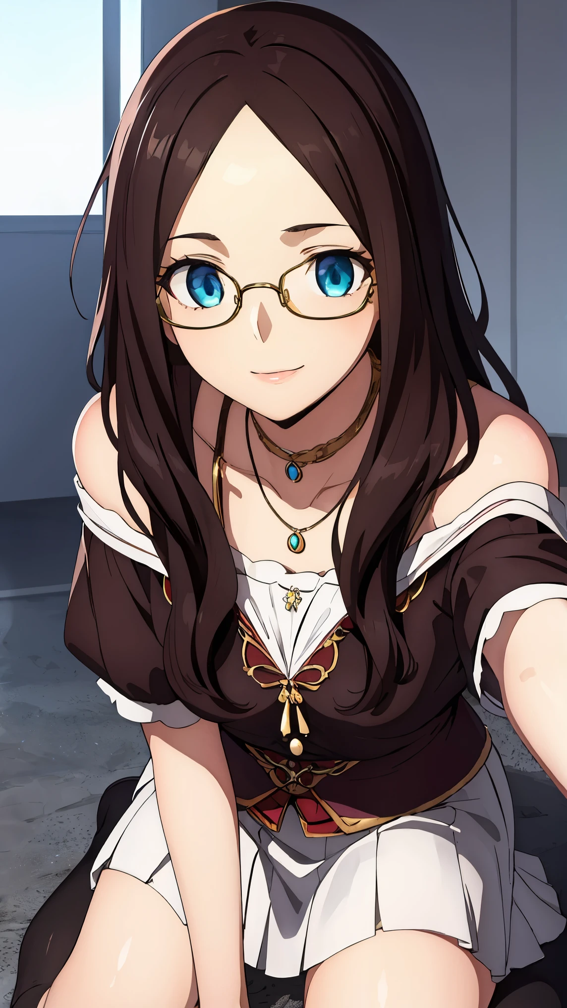 leonardodavinci, leonardo da vinci, blue eyes, brown hair, glasses, long hair, semi-rimless eyewear, under-rim eyewear,
BREAK (wariza, reaching out, white skirt, off shoulder, necklace, field, garss:1.2),
BREAK spread legswide,Smiling,
BREAK (masterpiece:1.2), best quality, high resolution, unity 8k wallpaper,NSFW ,(illustration:0.8), (beautiful detailed eyes:1.6), extremely detailed face, perfect lighting, extremely detailed CG, (perfect hands, perfect anatomy),