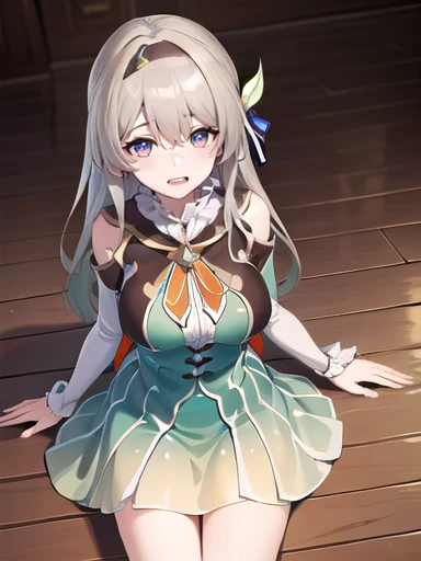 (masterpiece:1.3),((High resolution)),((high quality)),((Super detailed))、One girl、((可愛いsmile))、Perfect balance、Perfect Face、Detailed face、Cute face、Beautiful detailed eyes、Expressive eyes、Cute eyes、Shiny eyes、Perfect body、Beautiful body、honkai firefly, fire Fly, (Purple eyes:1.3), Grey Hair, 蝶のhair ornaments, hair ornaments, Hair intake, Long Hair, (Bright Eyes:1.5), shoes下, 青色のdress, 青色のshoes下,((Large )) ((Orange ribbon:1.5))、dress, shoes, shoes下, ツートーンdress, ツートーンshoes下, ホワイトdress, Long sleeve, hair band, 外でrest, 視聴者を見ながらrest, (Cowboy Shot:1.5), smile, rest, (masterpiece:1.2), 最high quality, High resolution, Unity ,8k ,wallpaper, (shape:0.8), (美しいfine grain:1.6), 非常にDetailed face, Perfect lighting, Extremely detailed CG, (Perfect hands, Perfect Anatomy), rest 、((masterpiece,最high quality)), Very detailed, Shine, Shine光, Ray Tracing, (Perfect Face, Detailed face, fine grain, Perfect hands, Perfect Fingers:1.5), High resolution, とってもCute face, 最high quality, Very detailed, Shine目, (最high qualityの写実的なイラスト), (Super quality), (Cute illustrations:1.3), (High chroma:1.3),, Beautiful and exquisite face and eyes, Dynamic Lighting, (Very delicate and beautiful), (Nice hands), (Perfect hands:1.4), Very detailedなイラスト, Very cute and beautiful, 最high quality, thin ,Baby Face,Sitting、From above